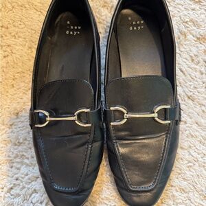A New Day Black Loafers with Silver Buckle